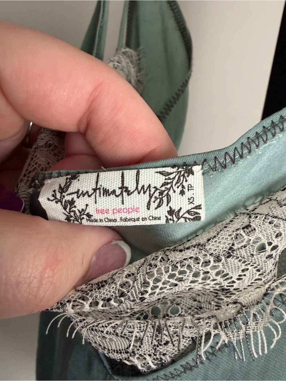 Free People Intimately Lace Trim Satin Cami XS Sage Green Tank Top - Picture 4 of 6
